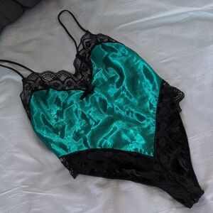 VINTAGE Teal and Black Lace Chemise